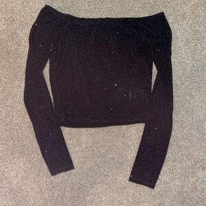 Windsor Black Beaded Long Sleeve Crop Top